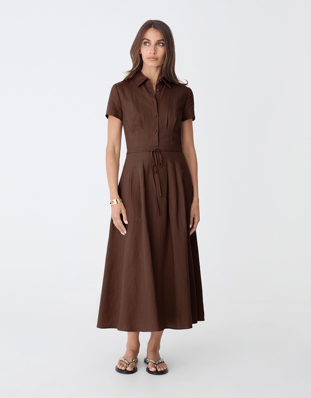 Forcast - Sophie Pleat Waist Linen Dress