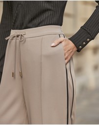 Sosandar - Taupe Side Stripe Wide Leg Trouser