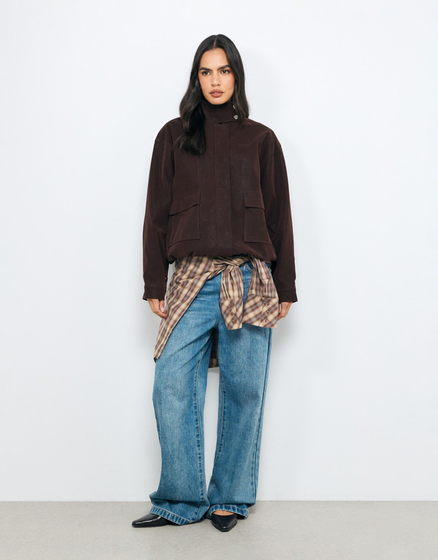 Revibe - Repaired AERE Ines Suede Look Funnel Neck Jacket - AU 6