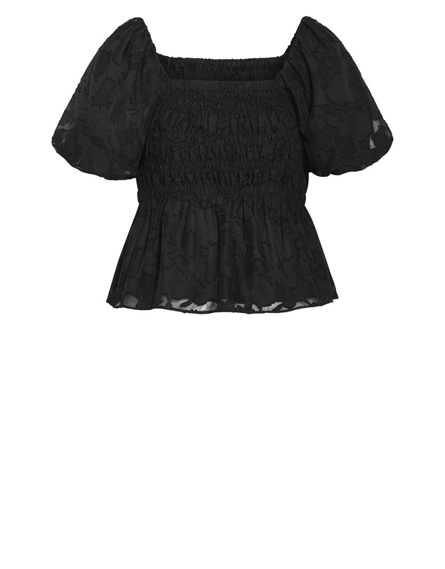 City Chic - Plus size Daniella Jacquard Puff Sleeve Top - black