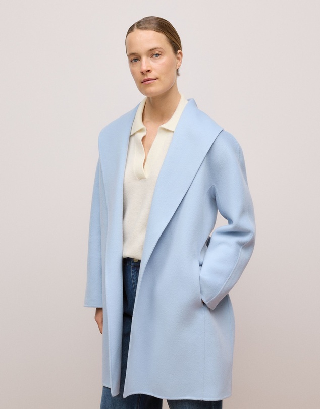 Trenery - Double Faced Wool Wrap Coat in Mist Blue