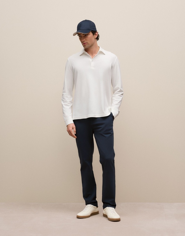 Trenery - Micro Pique Monogram Long Sleeve Polo in White