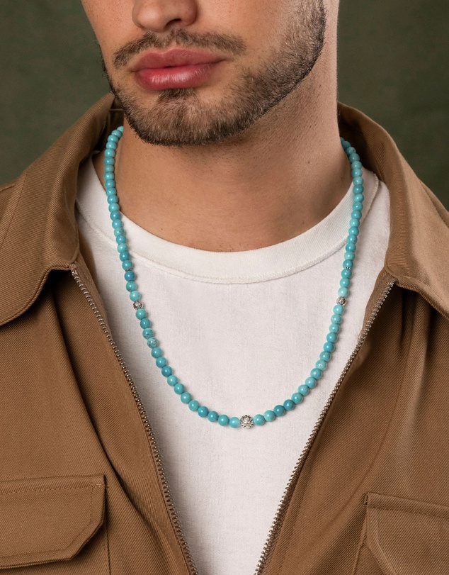 Nialaya Jewellery - Beaded Necklace with Turquoise and Silver