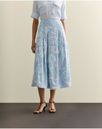 Trenery - Draped Twill Butterfly Print Pleat Detail Skirt in Seafoam