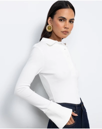 AERE - Indie LS Rib Polo Top