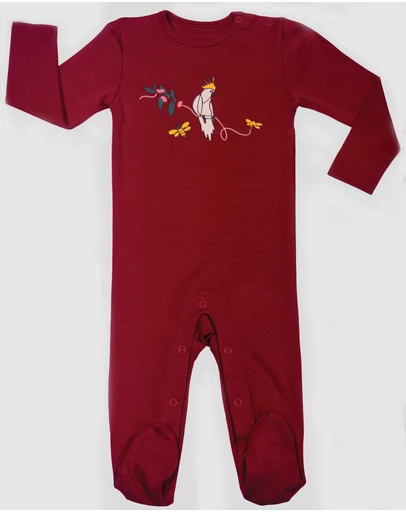 B Free Intimate Apparel - Baby Snap Button Sleepsuit with Booties - 100% Organic Cotton - Red Cockatoo