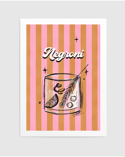 Olive et Oriel - Negroni Drink On Stripes by Baroo Bloom Art Print