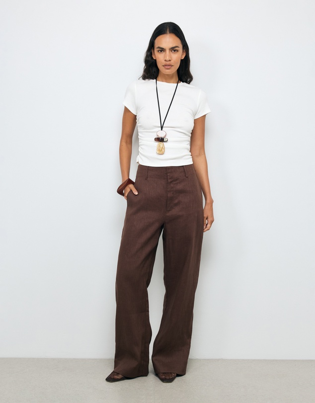 AERE - Linen Wide Leg Pants With Deep Waist Band