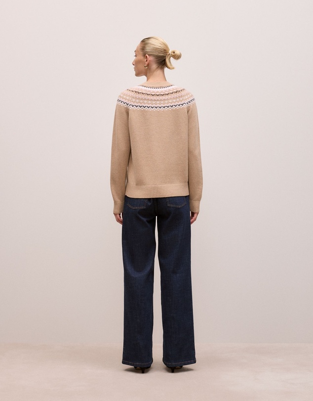 Trenery - Merino Cashmere Fair Isle Crew in Tan