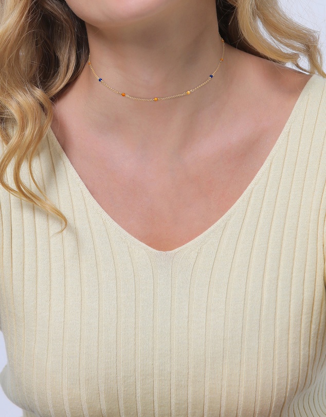 Elli Jewelry - Multicolour Agate Bead Choker Necklace in Gold-Plated 925 Silver