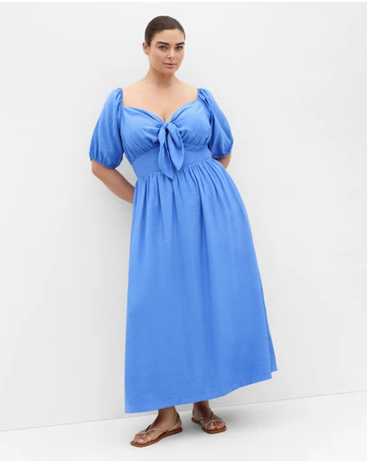 City Chic - Plus size Villa Roma Tie Front Dress - ocean blue
