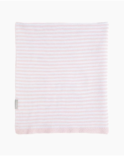 Living Textiles - 100% Cotton Knit Stripe Blanket - Blush/white