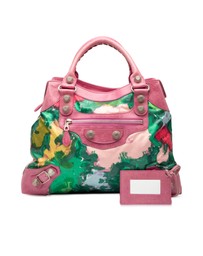 Pre-Loved by Azura Reborn - Pre-Loved Lambskin and Satin Floral Print Motocross Giant 21 Brief Satchel