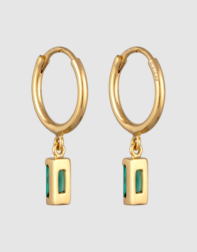 Elli Jewelry - Emerald Hoop Earrings in Gold-Plated 925 Silver
