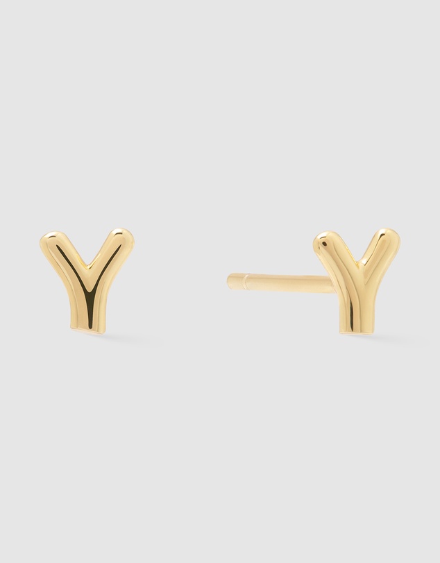 Wanderlust + Co - Alphabet Bubble Gold Stud Earrings - Letter Y