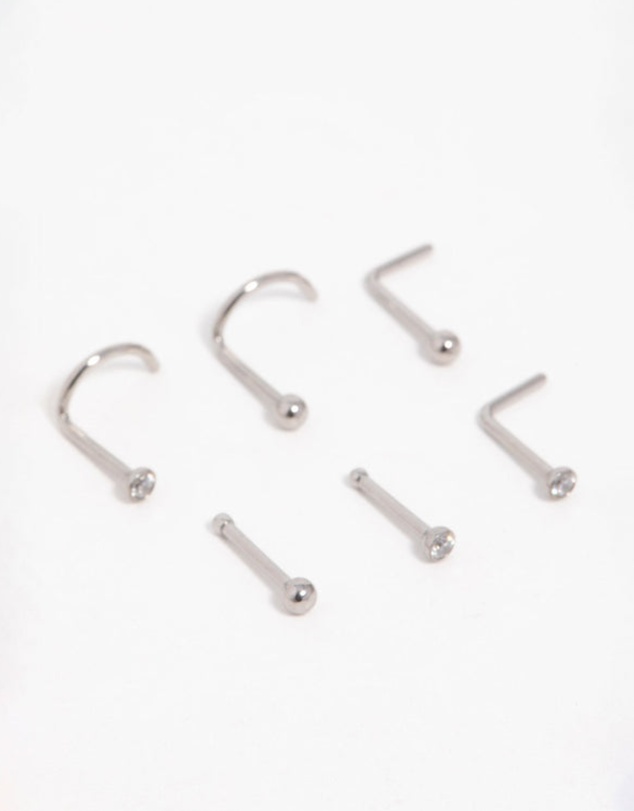 Lovisa - Titanium Cubic Zirconia Classic Nose Studs 6-Pack