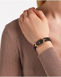 Furla - Ooh Rose 32mm Oval Rose Gold-Tone Case with Black Leather Strap