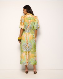AERE - Amalie Linen Puff Sleeve Shirt Dress