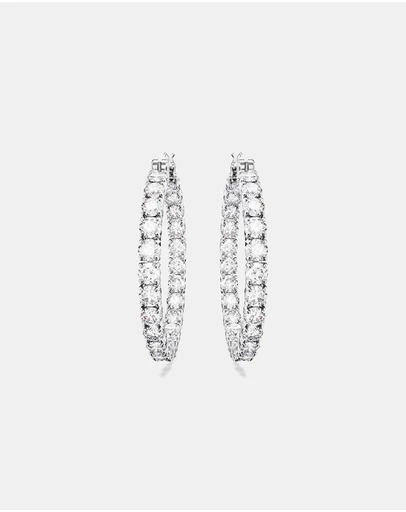 Swarovski - Matrix Hoop Earrings, Round Cut, White, Rhodium Plated