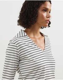 Atmos&Here - Long Sleeve Stripe V-Neck Top
