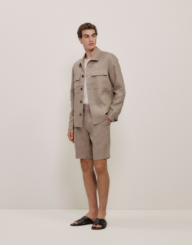 Trenery - Yarn Dyed Linen Tailored Short in Otter