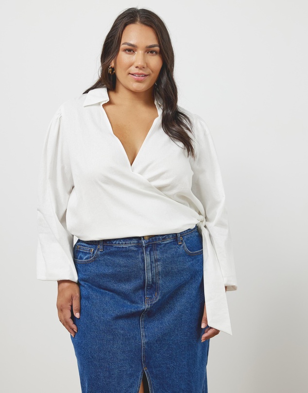 Atmos&Here Curvy - Tessa Linen Blend Shirt