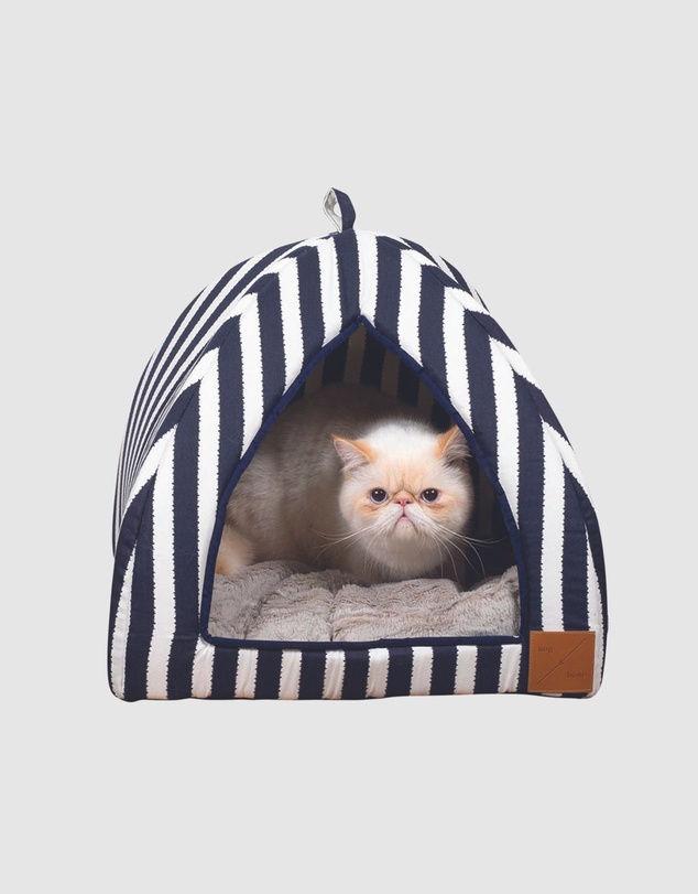Mog & Bone - Cat Igloo - Navy Hampton Stripe Print