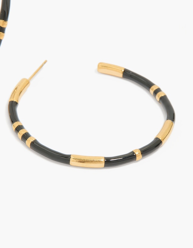 Lovisa - Waterproof Gold Plated Stainless Steel Black Enamel Striped Hoop Earrings