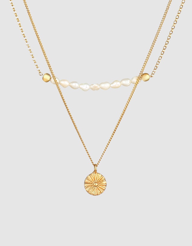 Elli Jewelry - Sun Pearl Layered Necklace in Gold-Plated 925 Silver