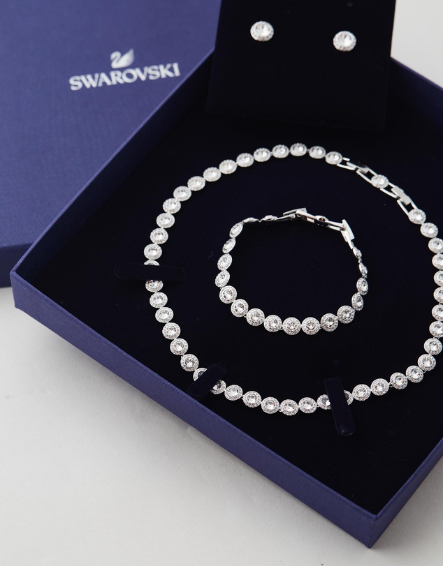 Swarovski - Una Angelic set, Round cut, White, Rhodium plated