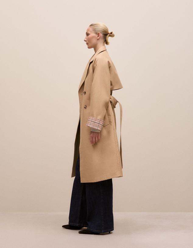 Trenery - Cotton Twill Cuff Detail Trench Coat in Tan