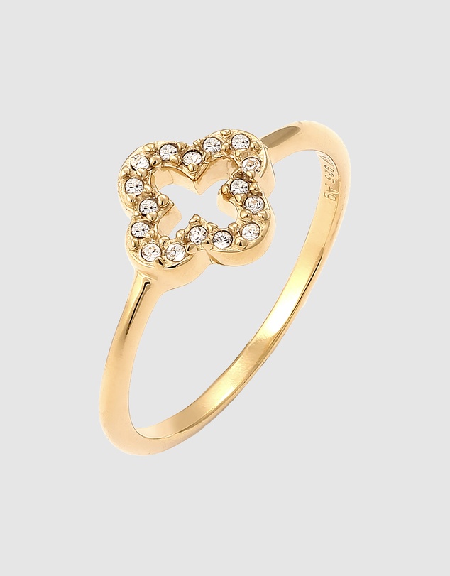 Elli Jewelry - Crystal Cloverleaf Band Ring in Gold-Plated 925 Silver