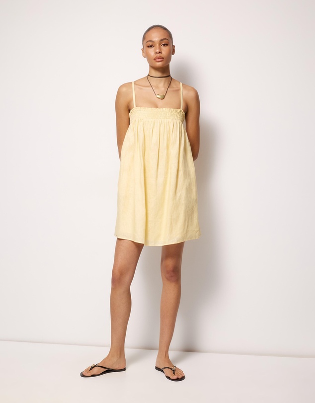 AERE - Amba Shirred Linen Mini Dress