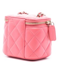 Pre-Loved by Azura Reborn - Pre-Loved Mini Quilted Lambskin Top Handle Vanity Case With Chain