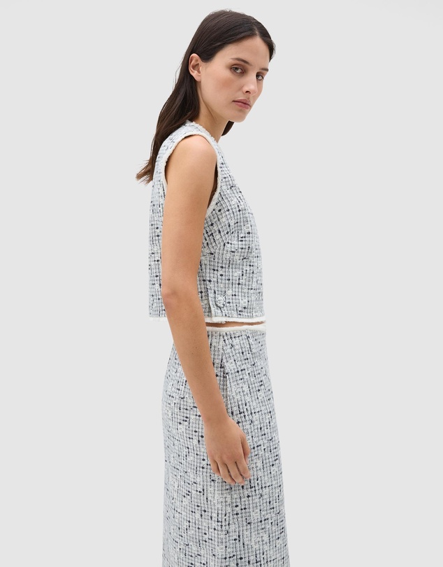 Oroton - Tweed Print Button Shell Top