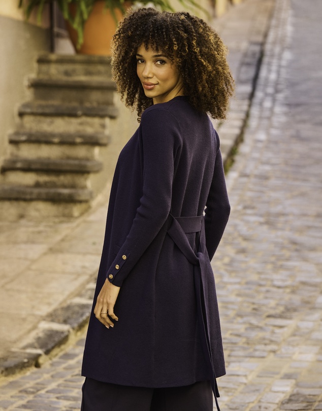Sosandar - Longline Belted Cardigan With Gold Button Detail