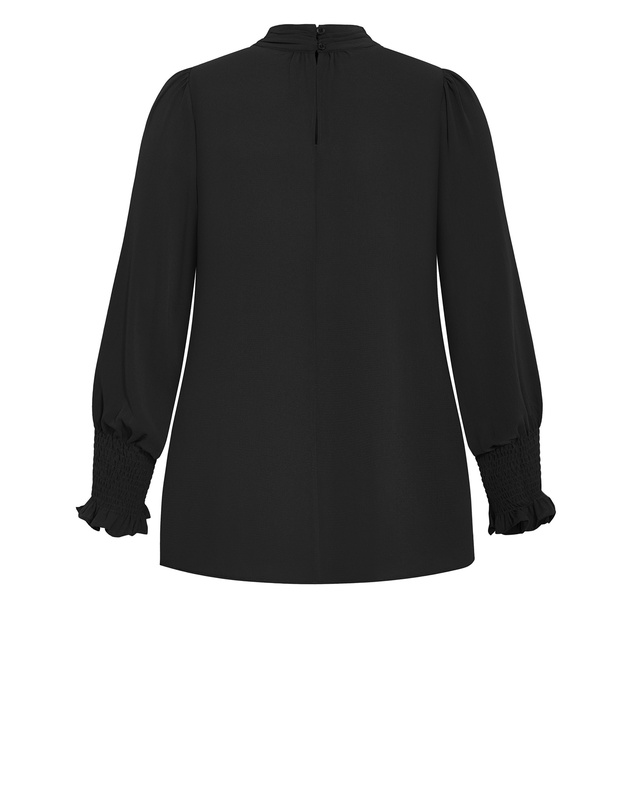 City Chic - Plus size Iris High Neck Long Sleeve Top - black