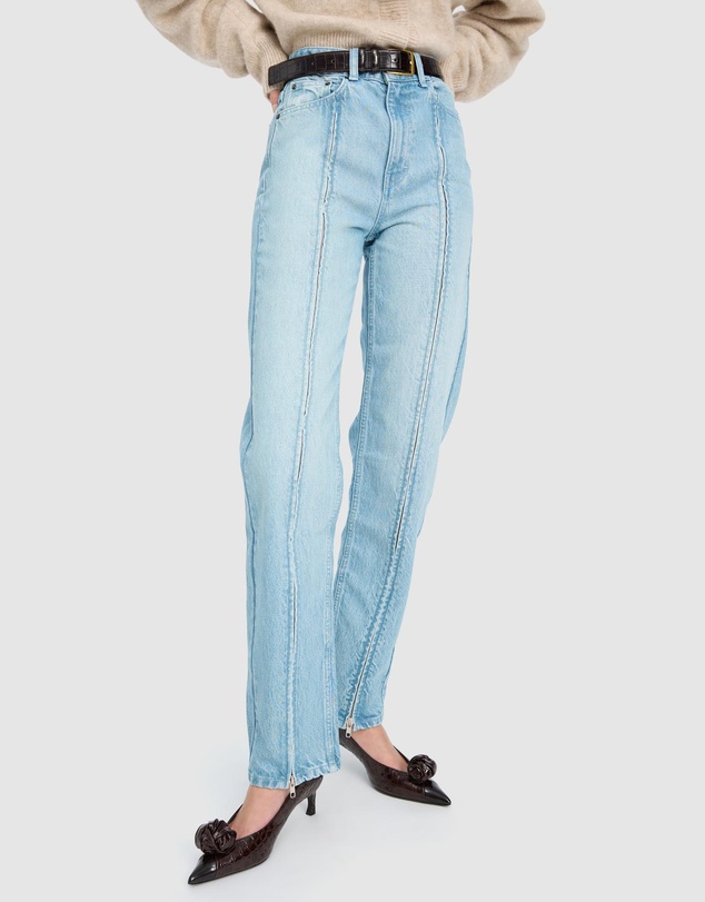 ROTATE - Straight Denim Zip Jeans