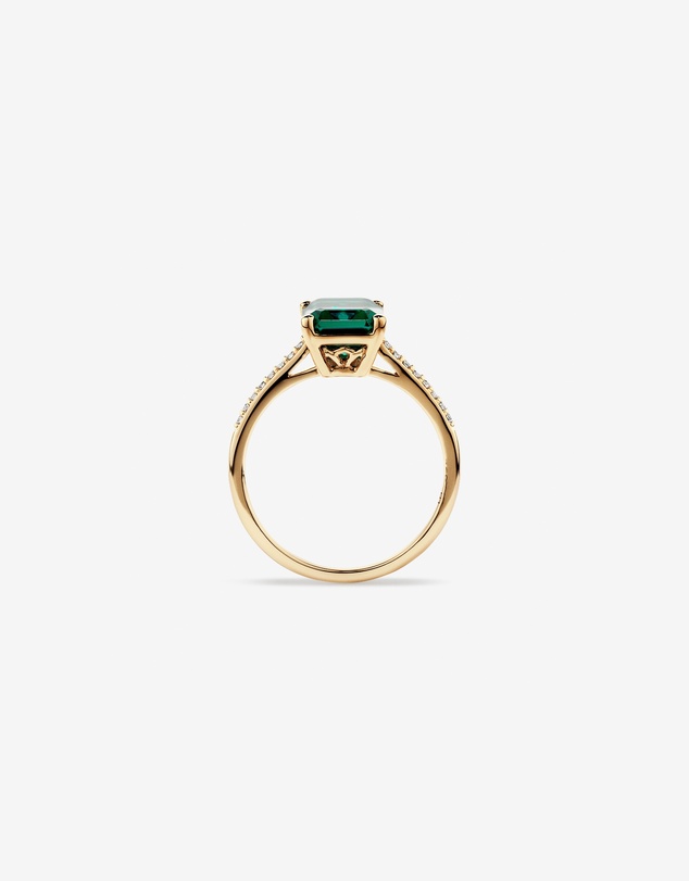 Michael Hill - Emerald Cut Green Created Emerald Gemstone and Diamond Ring in 10kt Yellow Gold