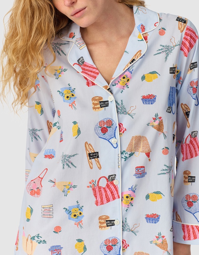 Kate Spade - Cotton & Viscose Long Sleeve Button-Up Nightshirt