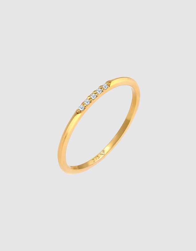 Elli Jewelry - Ring Band Elegant Fine with Diamonds(0.025 ct) in 375 Gold