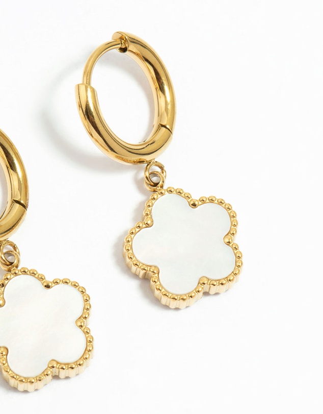Lovisa - Waterproof Gold Plated Stainless Steel Cubic Zirconia Petal Earrings 2-Pack