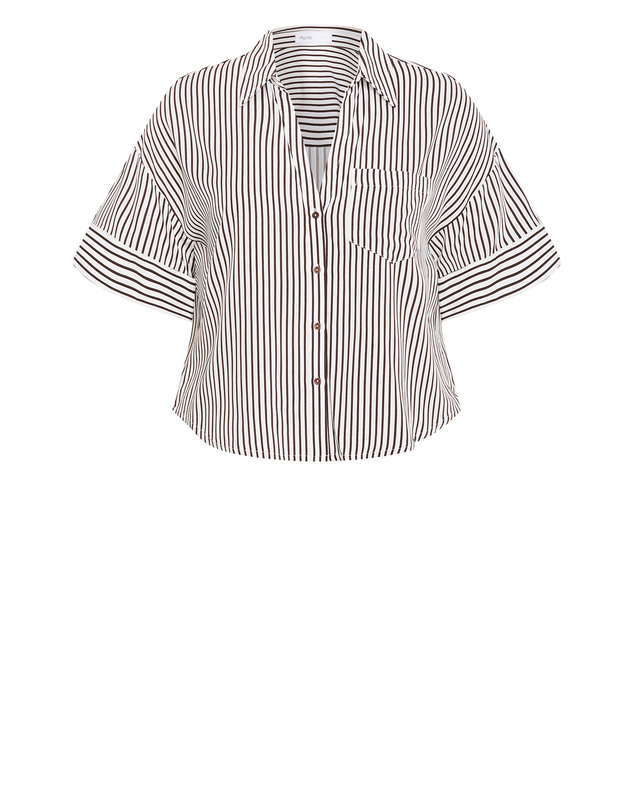 City Chic - Plus size Demi Stripe Relaxed Shirt - choc ivory