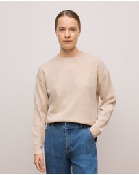 Trenery - Wool Cashmere Cable Detail Crew in Oat Marle