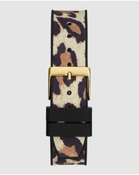 GUESS - ICONIC 40TH Animal 39mm Gold-Tone Case Black Silicone Strap