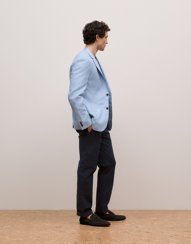 Trenery - Regular Fit Yarn Dyed Linen Blazer in Dusty Blue
