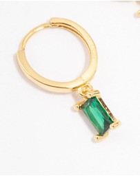 Lovisa - Gold Plated Sterling Silver Green Cubic Zirconia Baguette Hoop Earrings