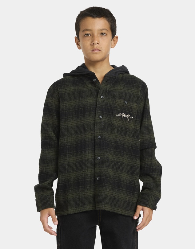 Billabong Kids - Boys 8 to 16 Baja Surf Hooded Flannel Shirt