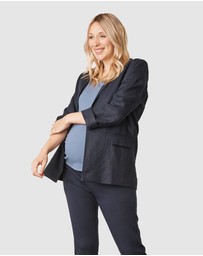 Angel Maternity - Sadie Maternity Linen Blazer Jacket in Navy