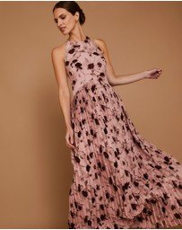 Six Stories - Floral Halter Neck Pleated Ruffle Maxi Dress